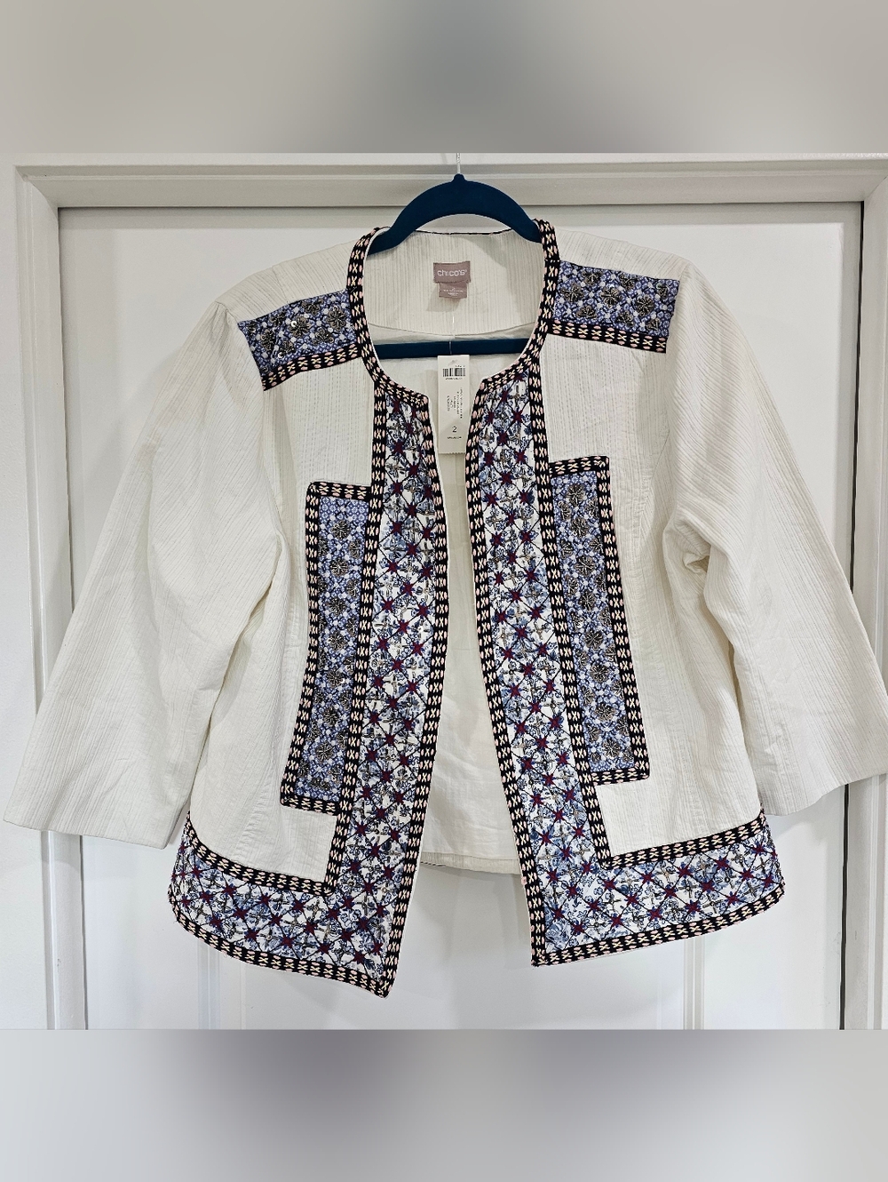 Chico's NWT Women Embellished  Open Front Jacket Size 2 (US Size 10)